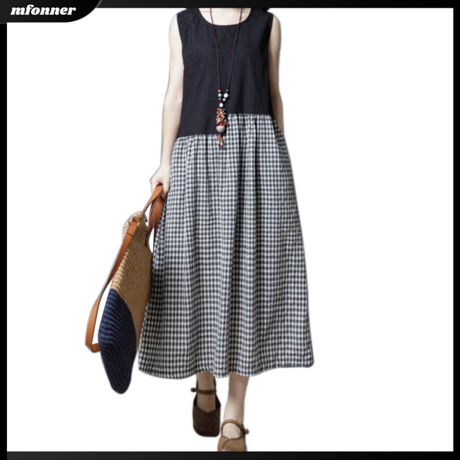 Đầm Sát Nách Cổ Tròn Dáng Rộng Cỡ Lớn Thời Trang Mùa Hè Cho Nữ