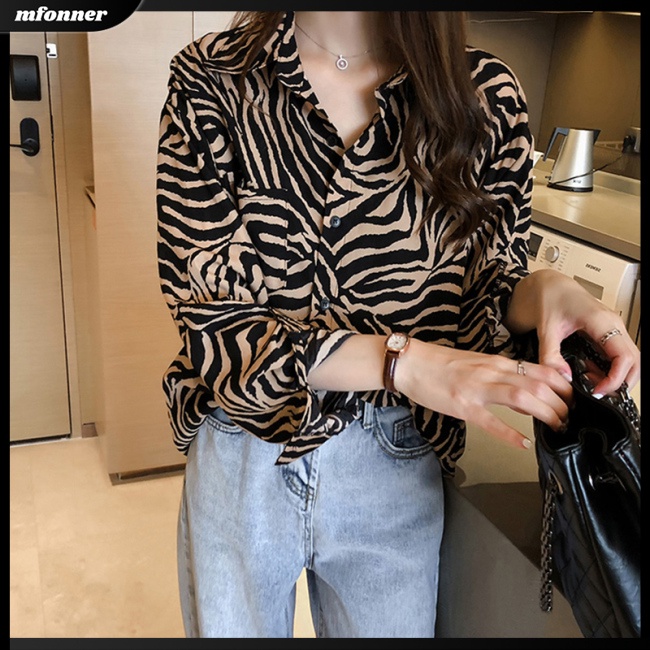 Áo Khoác Sơ Mi Tay Dài Dáng Rộng In Họa Tiết Kẻ Sọc Kiểu Retro Thời Trang Mùa Xuân Cho Bạn Gái