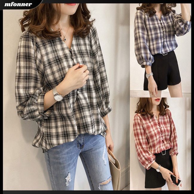 Áo Kiểu Tay Lửng Dáng Rộng Họa Tiết Kẻ Sọc Thời Trang Cho Nữ