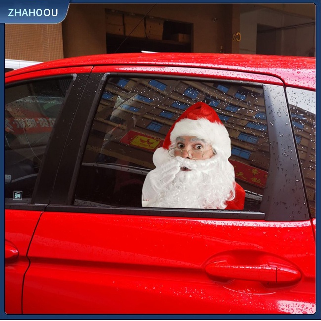 ☃Nhà Cửa☃ 1 Cặp Đề Can Dán Cửa Sổ Xe Hơi D-2301 Hình Ông Già Noel Vui Nhộn
