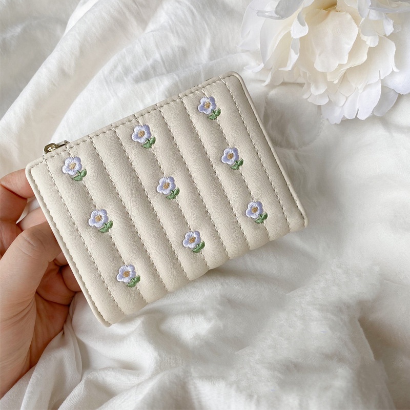 Ví PIERRE LOUES gập ba cỡ lớn đựng thẻ thêu họa tiết dễ thương cho nữ sinh