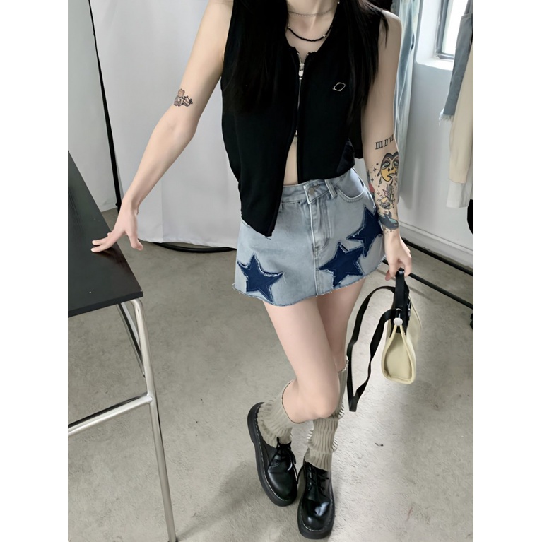 Chân Váy Denim Chữ a Lưng Cao Phong Cách Retro Thời Trang Mùa Hè Dành Cho Nữ