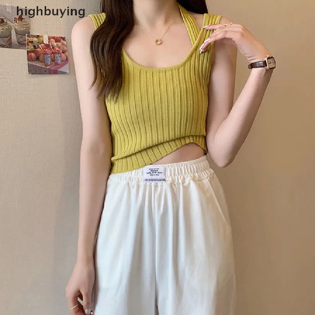 Áo Hai Dây Dệt Kim Màu Sắc Trơn Quyến Rũ Thời Trang Mùa Hè Cho Nữ