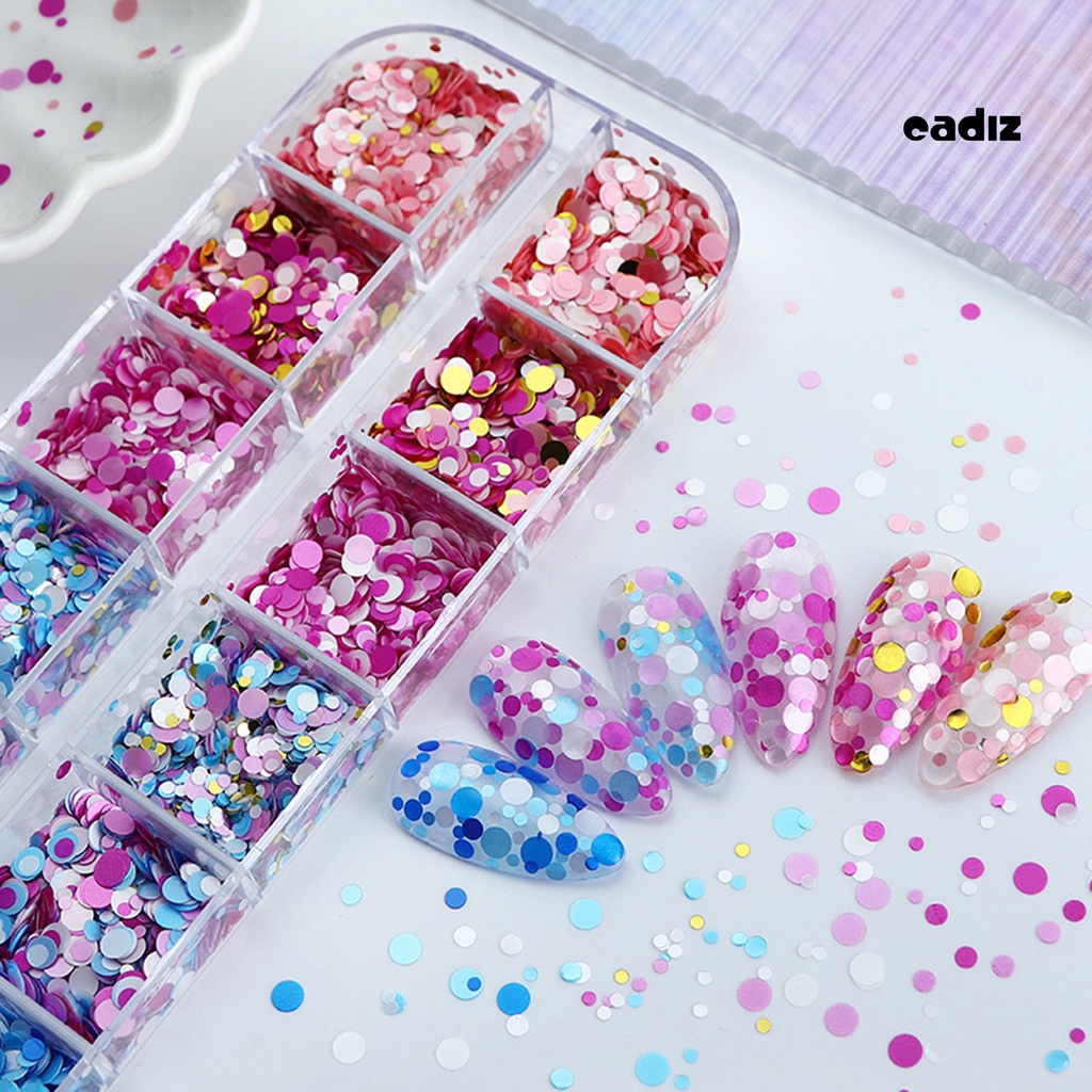 1 Hộp 12 Ngăn Kim Tuyến Tròn Lấp Lánh Nhiều Màu Trang Trí Móng Nghệ Thuật DIY