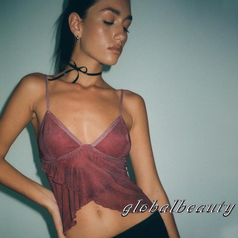 Áo Croptop Hai Dây Cổ Chữ V Hở Lưng In Họa Tiết Thời Trang Mùa Hè Cho Nữ