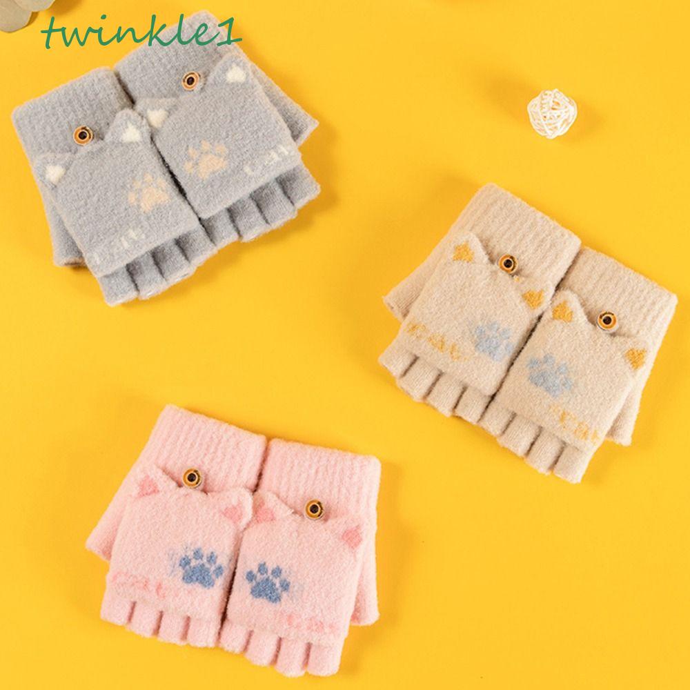 Găng Tay Hở Ngón Hình Chân Mèo Chất Liệu Cotton Dày Dặn Ấm Áp Thời Trang Thu Đông Cho Nữ