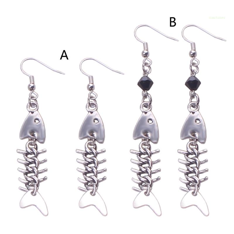 Bông Tai Dáng Dài Hình Xương Cá Phong Cách Retro Thời Trang Cho Nữ