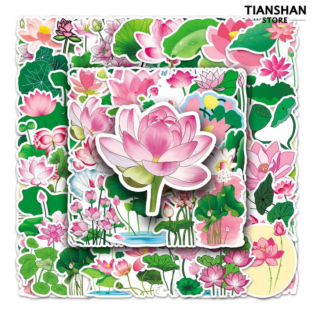 Tianshan Set 50 Miếng Dán Hình Hoa Sen Tự Dính Trang Trí Sổ Tay / Điện Thoại / Laptop / Trường Học