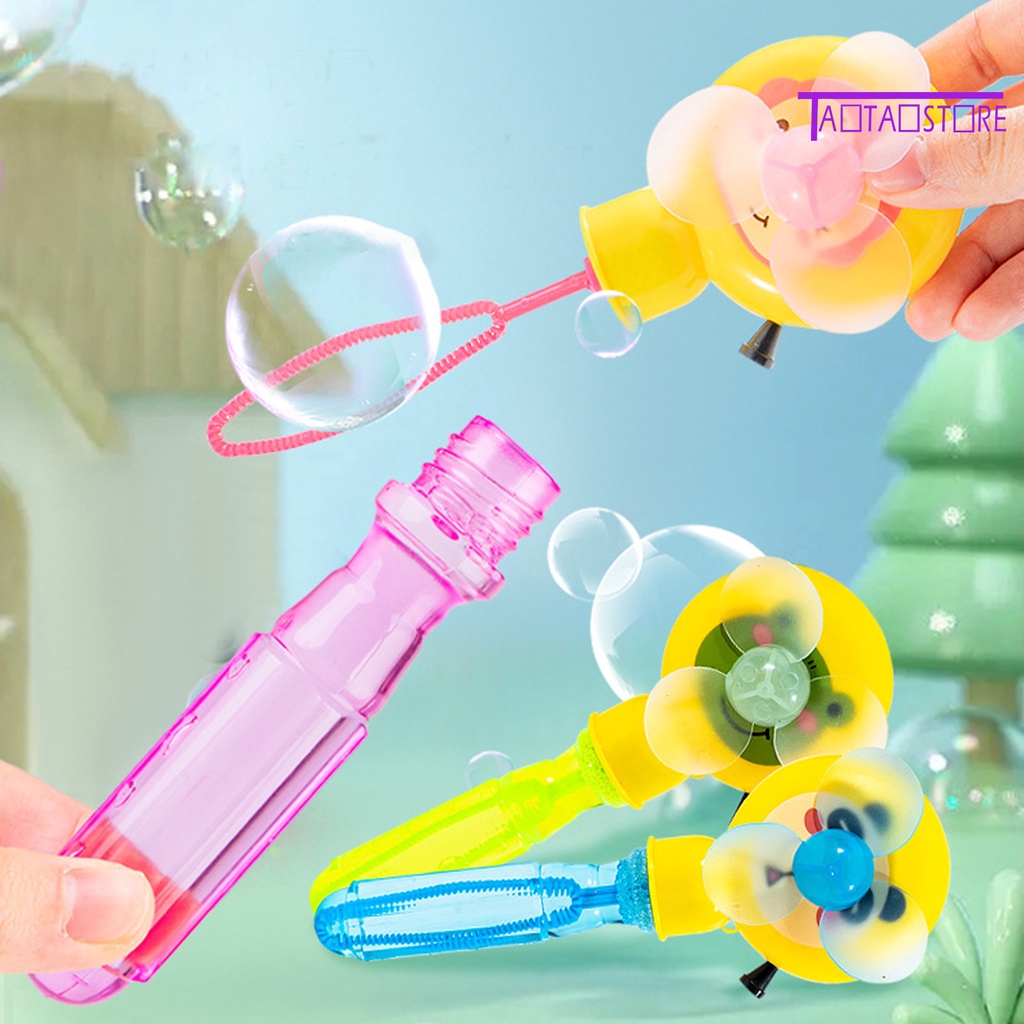 Quạt Thổi Bong Bóng Mini Cầm Tay 2 Trong 1 Chống Rò Rỉ Họa Tiết Hoạt Hình Màu Sắc Sống Động Giải Trí Cho Trẻ Mẫu Giáo