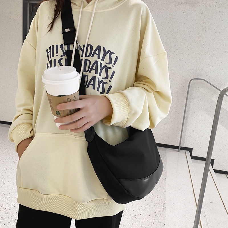 Túi Đeo Chéo &amp; Đeo Vai Bằng Nylon Màu Đen Đơn Giản Thời Trang Hàn Quốc Nhật Bản &amp; Hobo Cho Nữ