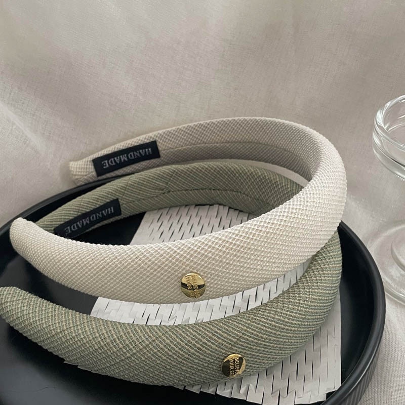 Băng Đô Cài Tóc Bằng Xốp Và Vải Kẻ Sọc Caro In Chữ Kim Loại Thời Trang Hàn Quốc