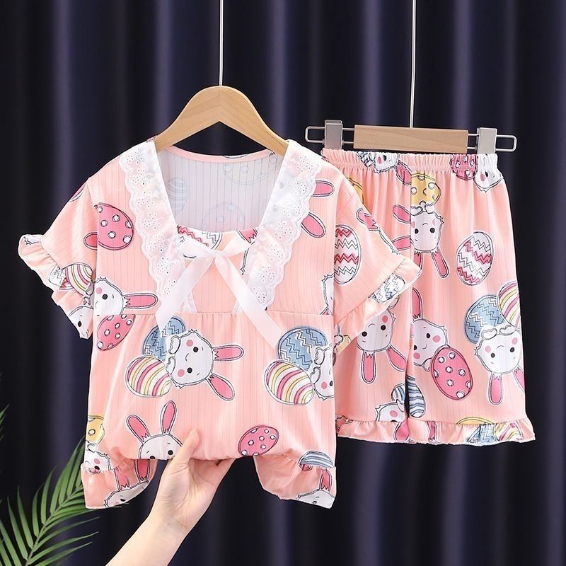 Bộ Đồ Ngủ Áo Tay Ngắn Phối Quần Short In Hoạt Hình Thời Trang Mùa Hè 2023 Cho Bé Gái