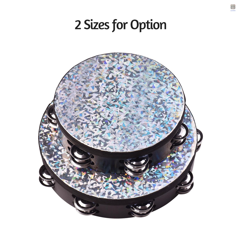 Trống Lục Lạc Cầm Tay 10 Inch Bằng Gỗ Có Hai Hàng Đèn Phản Quang Dành Cho Người Lớn Và Trẻ Em