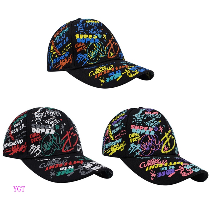 Ygt Mũ Lưỡi Trai Màu Đen In Họa Tiết Chữ Graffiti Phong Cách Hip Hop Thời Trang Mùa Hè Cho Nam Và Nữ
