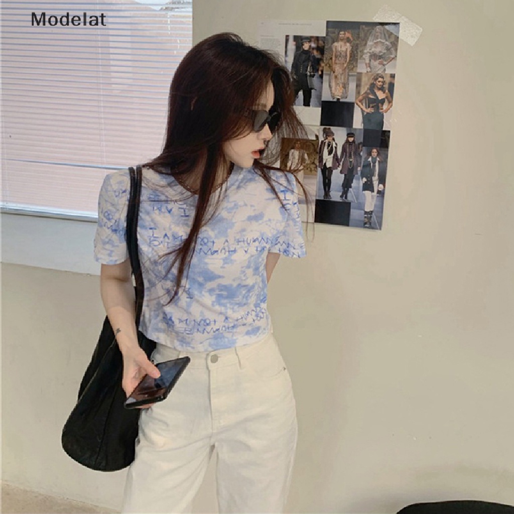 Áo Thun Crop Top Tay Ngắn Cổ Tròn Nhuộm Màu Thời Trang Mùa Hè Cho Nữ