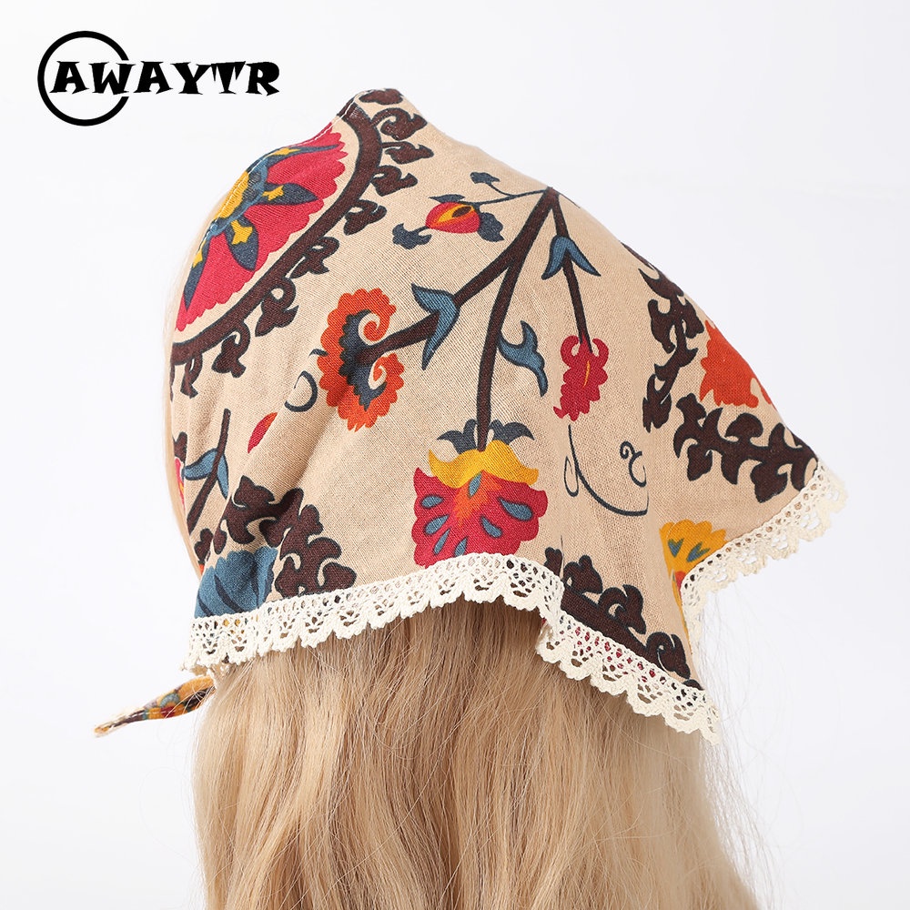 Khăn Turban Hình Tam Giác / Vuông Họa Tiết Thổ Cẩm Thời Trang Cho Nữ