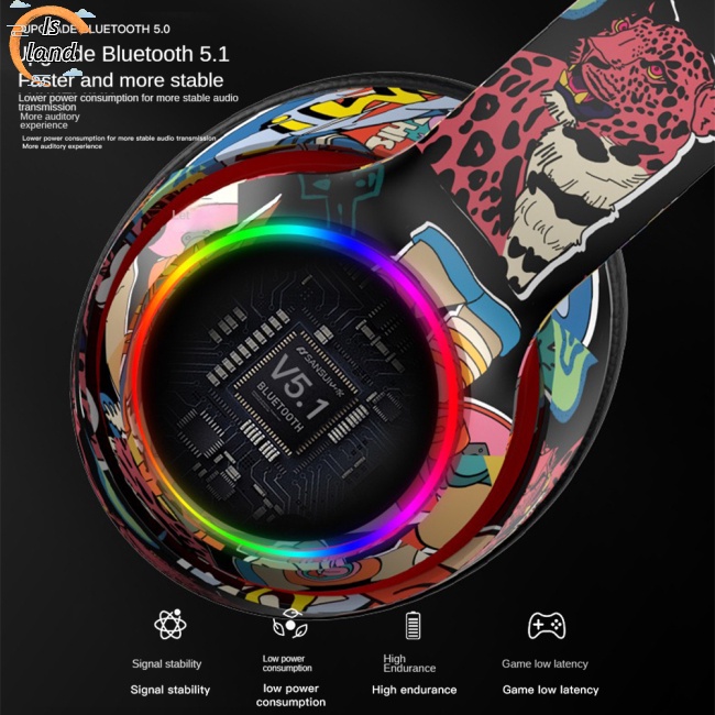 [IS] Tai Nghe Chụp Tai Thể Thao Không Dây Bluetooth Có Thể Gập Lại Giảm Tiếng Ồn Họa Tiết Graffiti