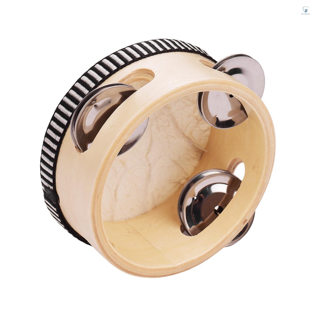 Trống Tambourine Da Cừu Một Hàng 4 Inch Tay Cầm Bằng Gỗ Và Kim Loại Giải Trí Cho Người Lớn Và Trẻ Em