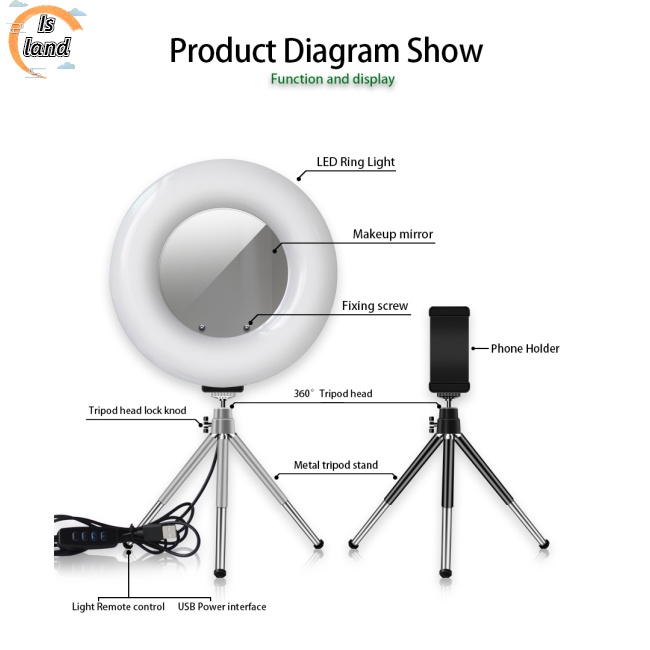 Đèn LED Tròn 9 Inch 4 Trong 1 Dùng Trang Điểm