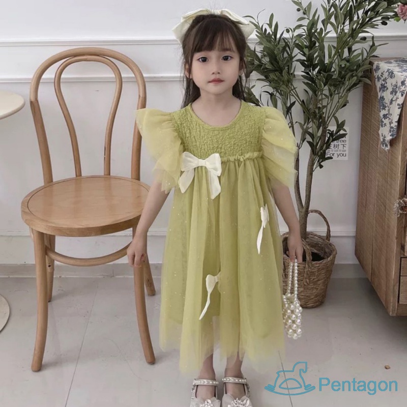 Đầm Vải Gạc Thông Thoáng Màu Xanh Lá Cây Thời Trang Mùa Hè Hàn Quốc Dễ Thương Dành Cho Bé Gái