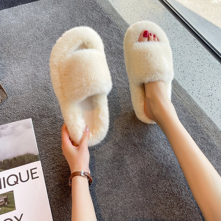 Dép Bông Quai Ngang Phủ Lông Dày Đế Cao 5cm Dễ Thương Thời Trang Mùa Thu Đông AA6252