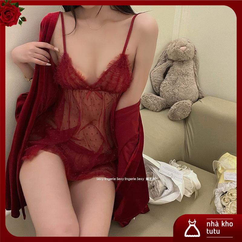 Đầm ngủ ren chấm bi cao cấp TuTu L225