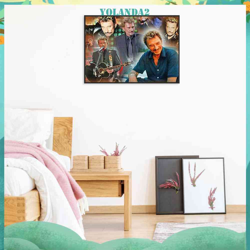 Bộ Tranh Đính Đá 5D Tự Làm Toàn Diện Họa Tiết Johnny Hallyday Trang Trí Nhà Cửa