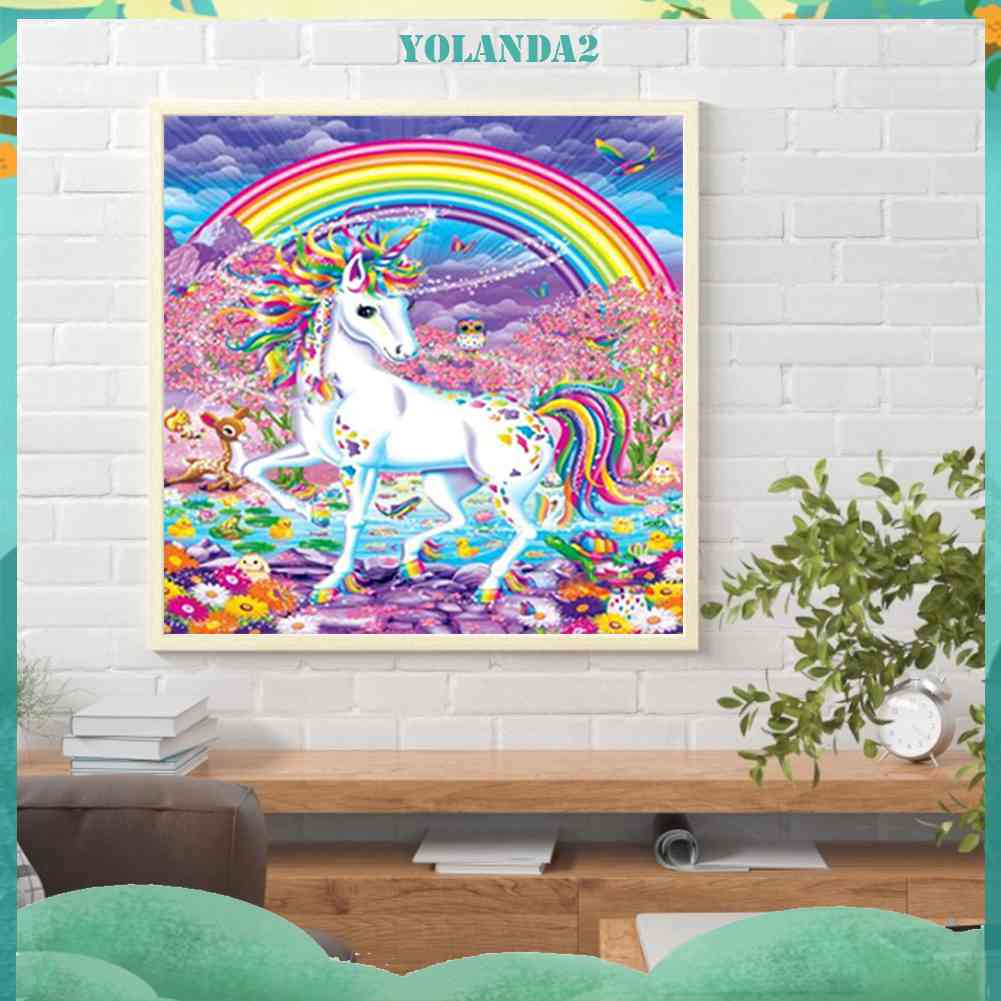 Tranh Đính Đá Kim Cương Toàn Bộ 5D DIY Hình Vẽ Kỳ Lân Cầu Vồng