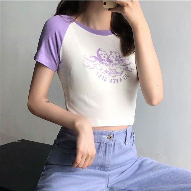 Áo thun ZWQFP cổ tròn ngắn tay in họa tiết phong cách gợi cảm thời trang mùa hè dành cho nữ