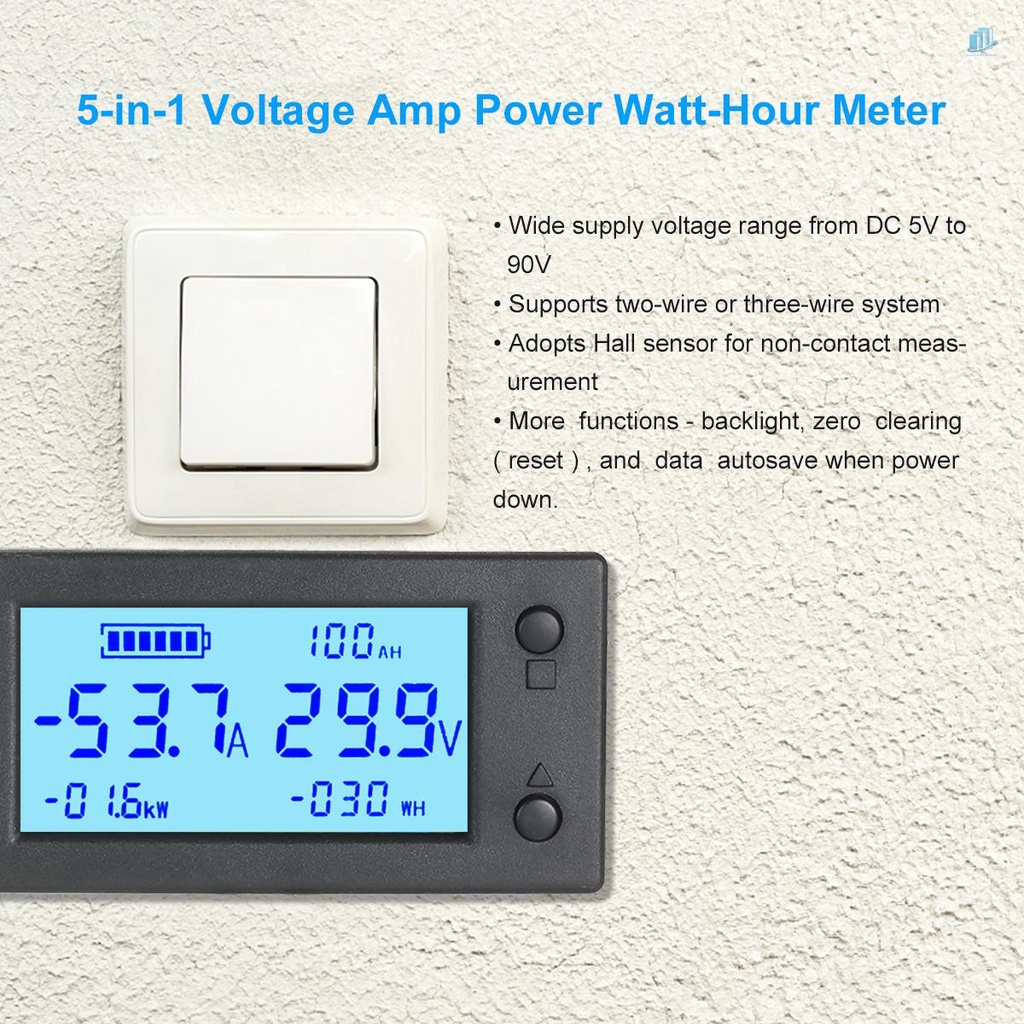 Đồng Hồ Đo Công Suất Điện Tử s2mwvn DC 5V ~ 90V Màn Hình LCD 5 Trong 1 Chuyên Dụng
