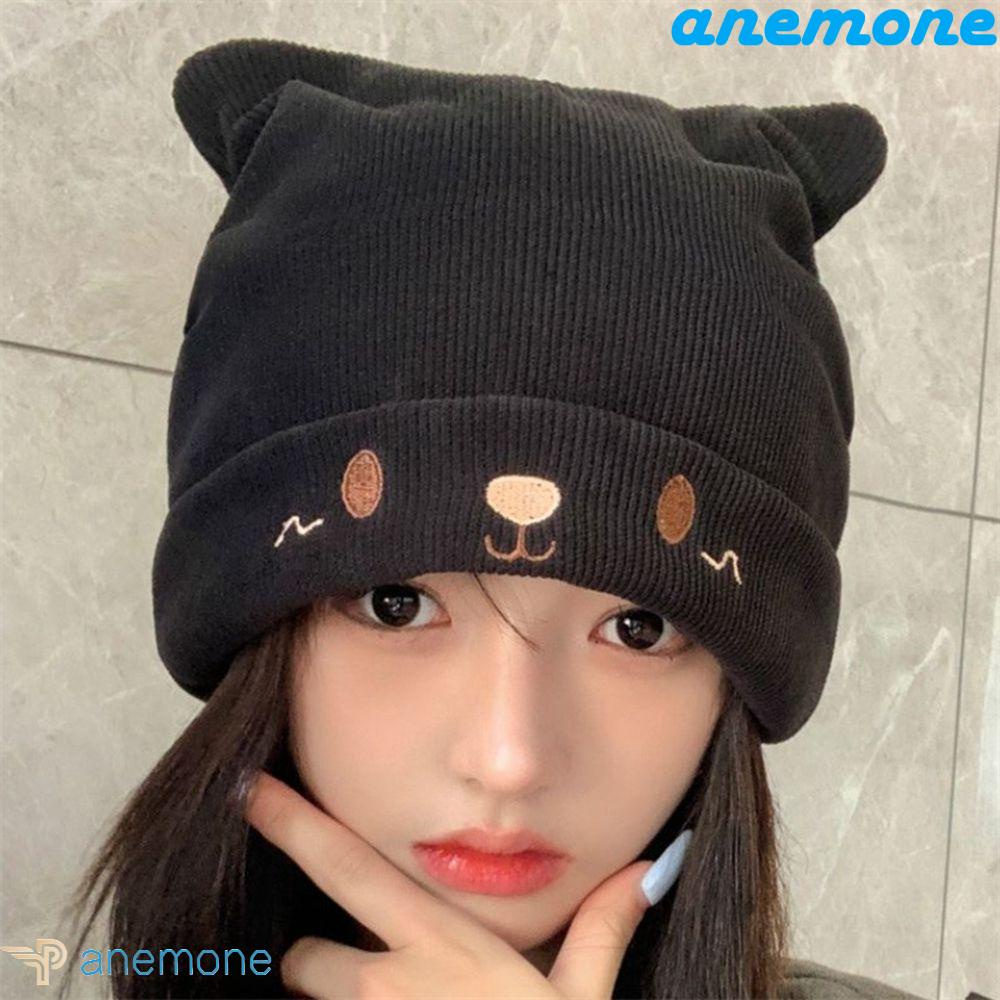 Mũ Len Trùm Đầu Thêu Hình Tai Mèo Dễ Thương Phong Cách Đường Phố Cho Nữ