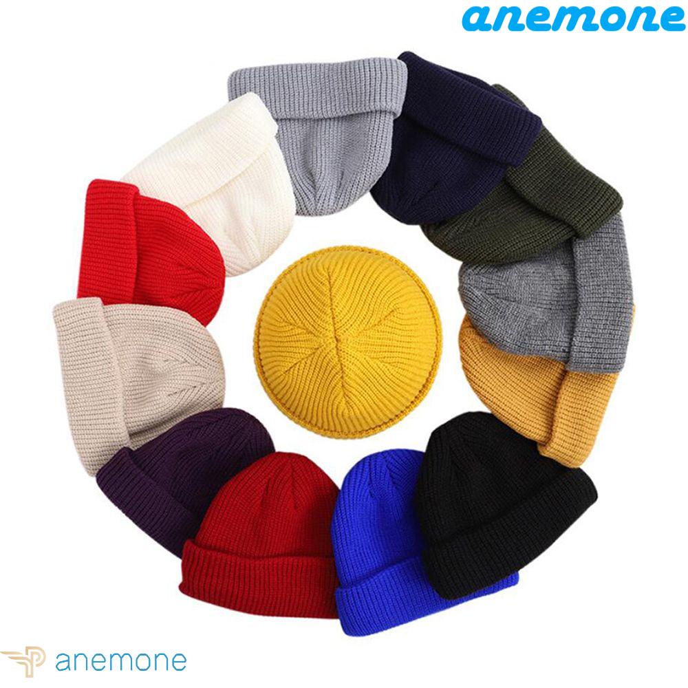 Anemone Mũ Dưa Hấu Dệt Kim Không Vành Giữ Ấm Màu Trơn Phong Cách Hip Hop Đường Phố Cho Nữ