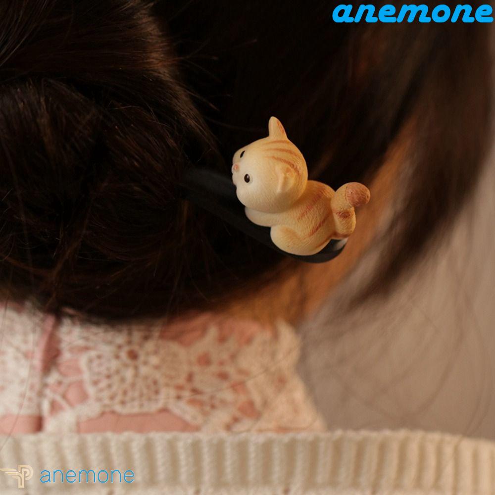 Trâm Cài Tóc Bằng Gỗ Hình Mèo Hoạt Hình Phong Cách Trung Hoa Cổ Điển