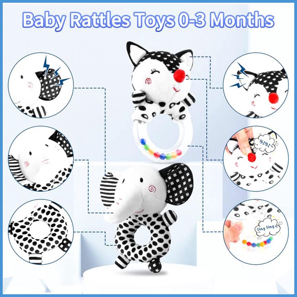 Set 2 Lục Lạc Đồ Chơi Mềm Mại Có Vòng Nhẫn Có Thể Giặt Sạch Dành Cho Trẻ Em