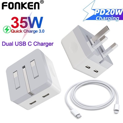 Cục sạc nhanh FONKEN 35W cổng USB type C PD 20W QC3.0 phích cắm UK thích hợp cho Iphone