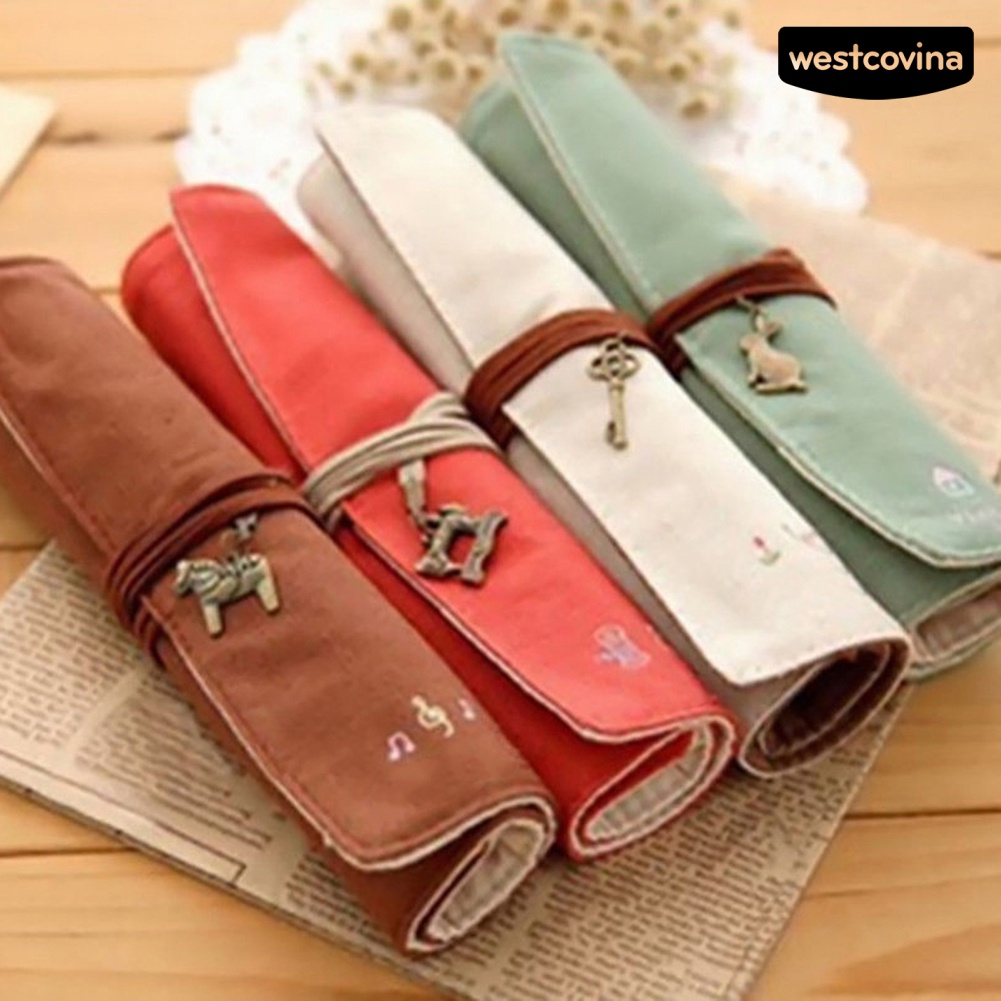 [COD]♪Túi Cuộn Đựng Cọ Trang Điểm Bằng Vải Canvas Sáng Tạo