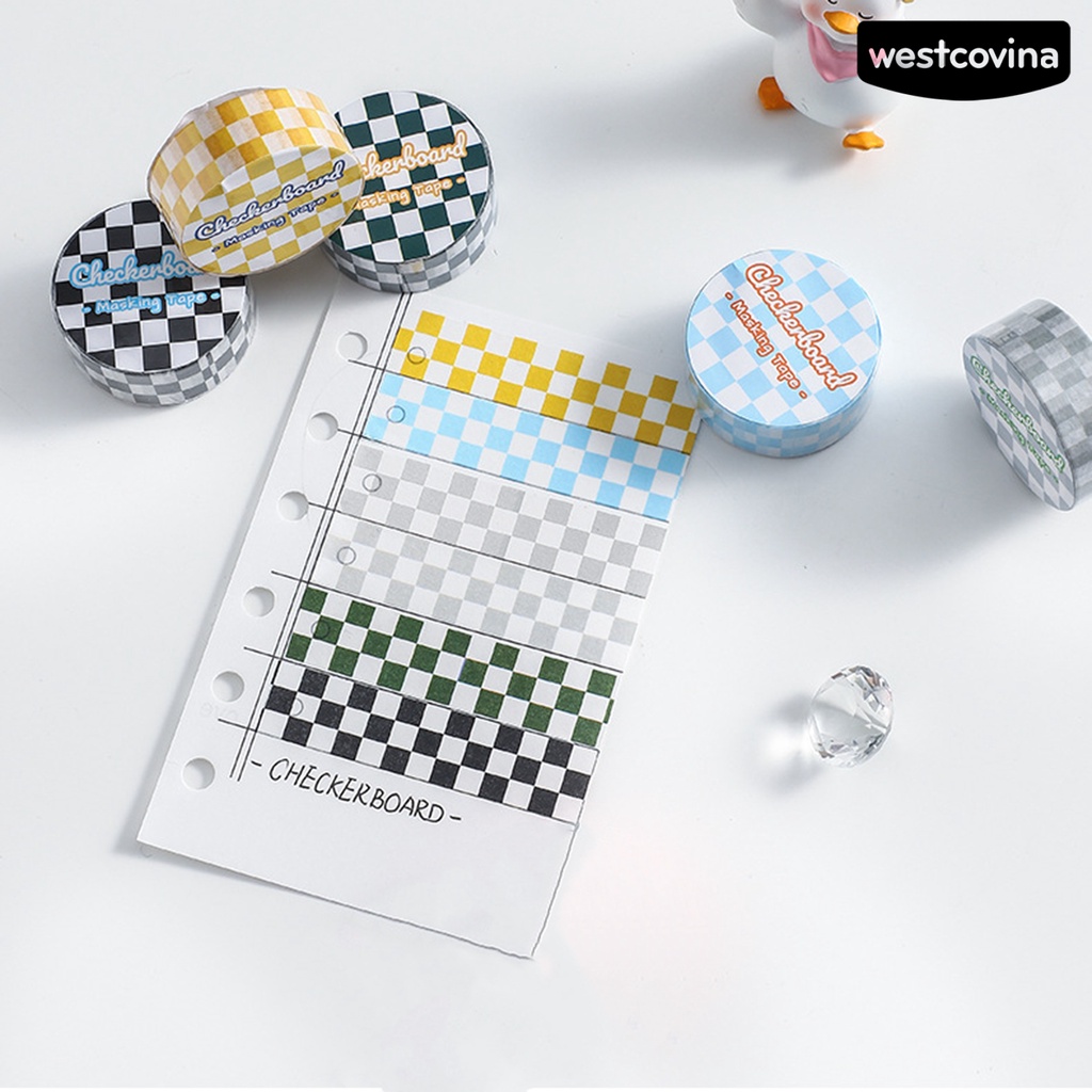 [COD]♪1 Cuộn Băng Dính Washi Trong Suốt In Họa Tiết Kẻ Sọc Chống Phai Có Thể Tháo Rời Trang Trí Sổ Tay