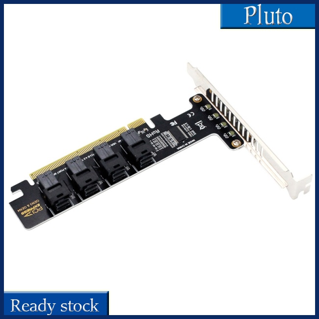 Thẻ Mở Rộng Pcie X16 Sang 4 Cổng U.2 Nvme Sff-8643 Sff-8639 Pci-e 4.0 T3eb Có Đèn Led
