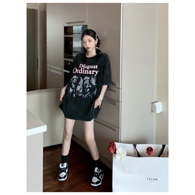 Áo Thun Tay Ngắn Phối Dây Rút In Họa Tiết Phong Cách Cổ Điển Thời Trang Mùa Hè Xinh Xắn Cho Nữ