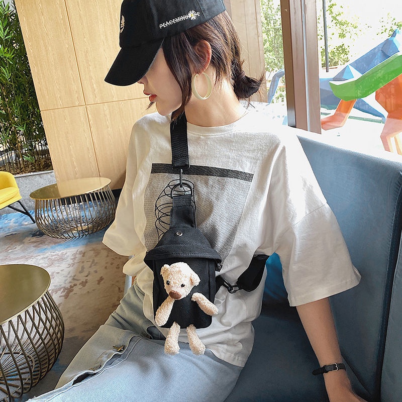 Túi Đeo Chéo Ngực Vải Canvas Thời Trang Phong Cách Hàn Quốc Cho Nữ