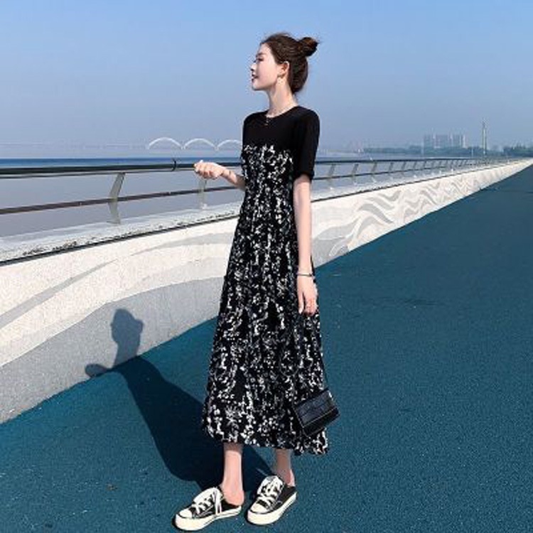 Set Áo Thun Ngắn Tay + Chân Váy Dài In Hoa Thời Trang Nữ Size M-3xl