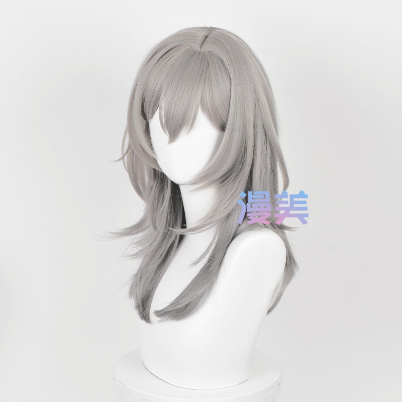 Manmei Honkai: Star Rail Female/Male Trailblazer Cosplay Wig 52cm/36cm Wig Gray Gradient Wigs Heat Resistant Synthetic Wigs