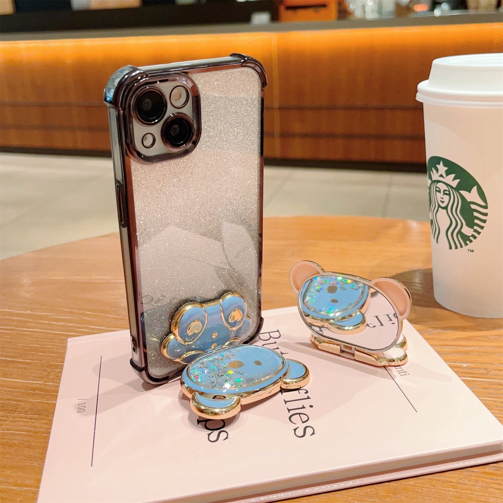 Ốp Điện Thoại Hình Gấu Hoạt Hình Có Túi Khí Và Dây Đeo Ngón Tay Cho iphone