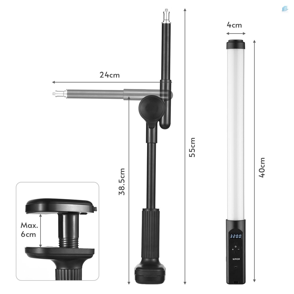 Đèn LED Ống RGB Cầm Tay Thông Minh 3200K-5500K 9 Hiệu Ứng Ánh Sáng Nhiều Màu Sắc Kèm Kẹp Và Điều Khiển Từ Xa