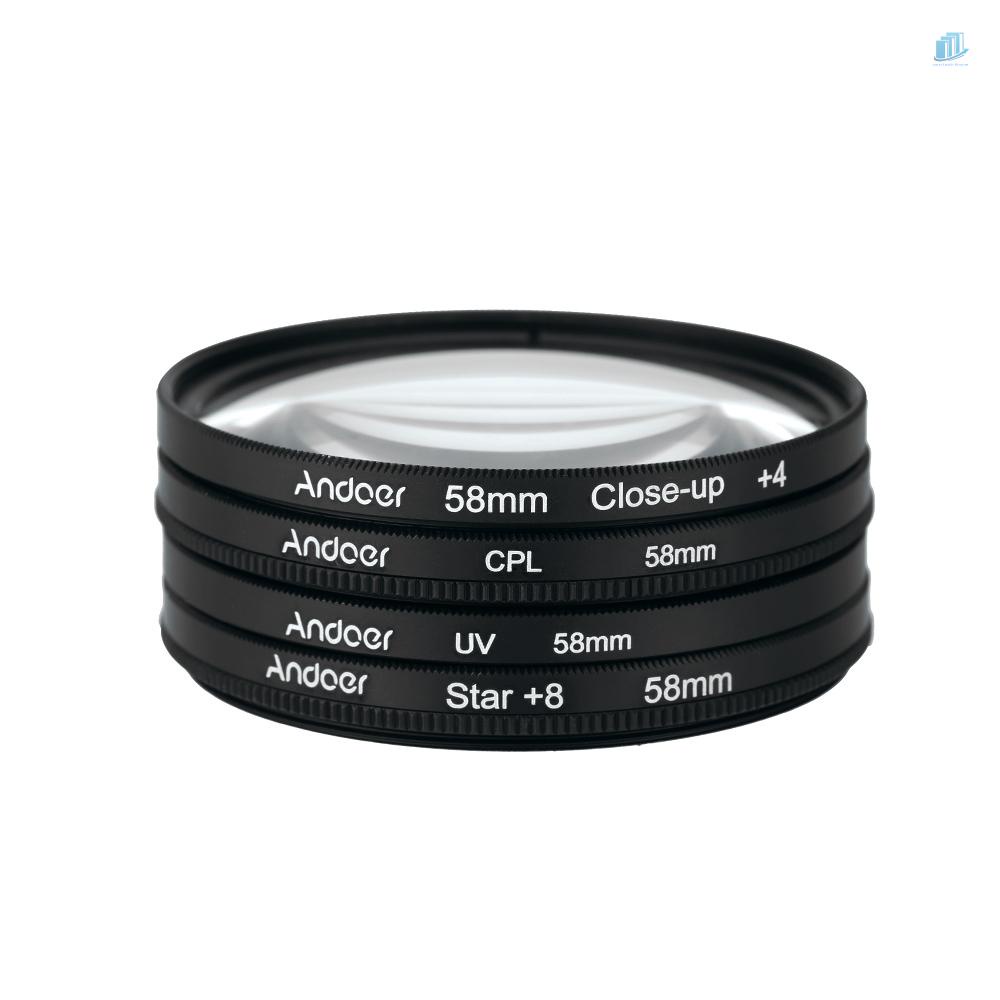 Bộ Kính Lọc Phân Cực Andoer 58mm UV + CPL + Nhắm + 4 + Star 8 Điểm Cho Kính Lọc Hiệu Ứng Macro 8 Điểm Pentax DSLR Came