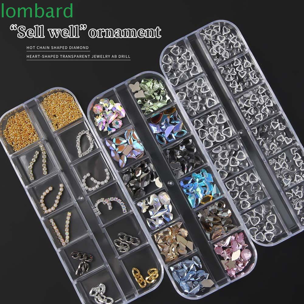 Móng Tay Giả Trang Trí Nghệ Thuật|Hộp 12 Ngăn Đựng Phụ Kiện Trang Trí Móng Tay 3D Thời Trang