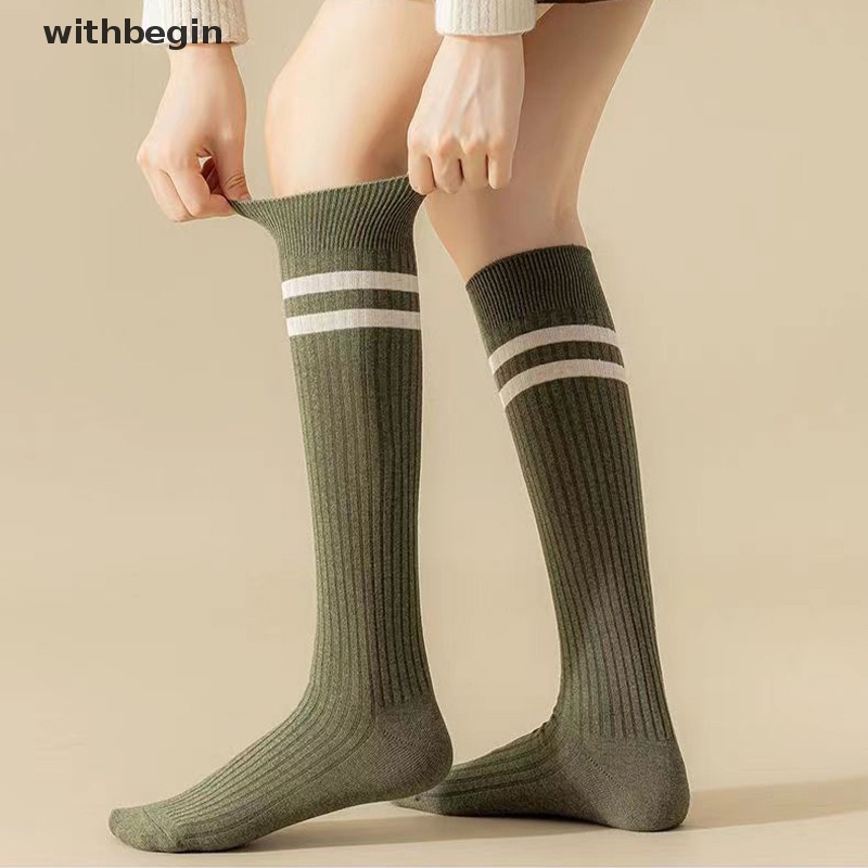 1 Đôi Vớ Dài Ngang Bắp Chân Mỏng Thoáng Khí Thoải Mái Họa Tiết Kẻ Sọc Phong Cách Nhật Bản Cổ Điển