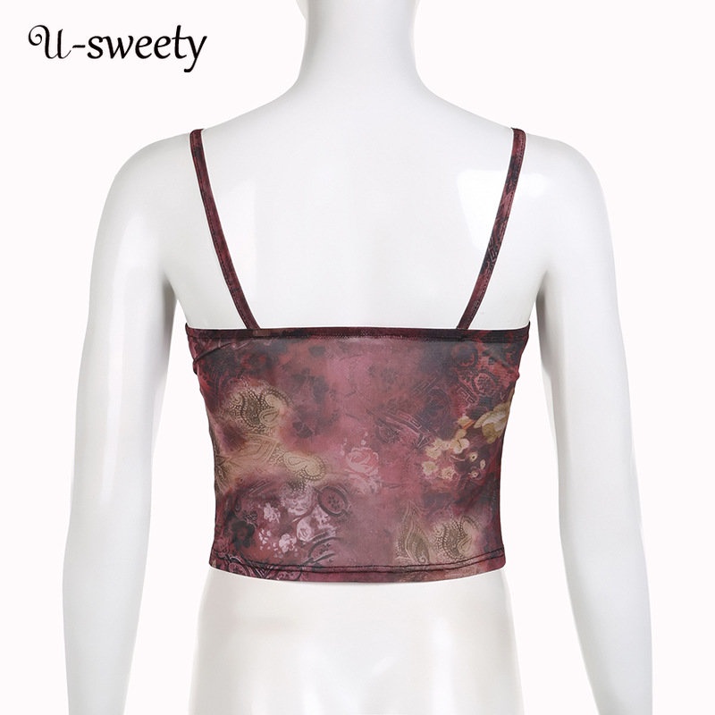 Áo Tank Top Sát Nách Cổ Yếm Dáng Ôm In Họa Tiết Thời Trang 2023 Cho Bạn Gái