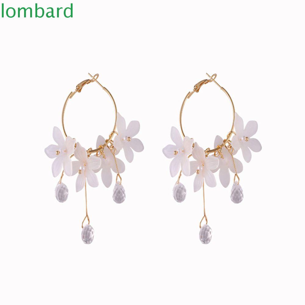 Bông Tai Hình Tròn Bằng Kim Loại Acrylic Phối Hoa Xinh Xắn Thời Trang