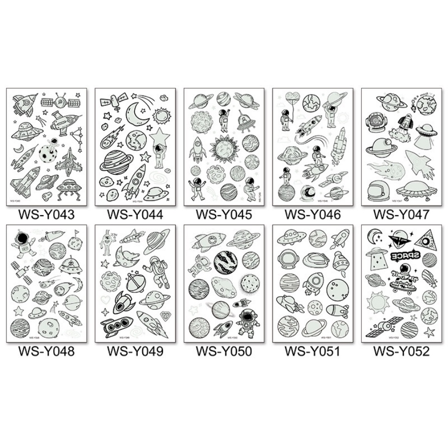 Hình Xăm Dán Tạm Thời Họa Tiết Vũ Trụ UFO Màu Dạ Quang Chống Thấm Nước Dùng Một Lần Thời Trang Cho Tiệc Sinh Nhật